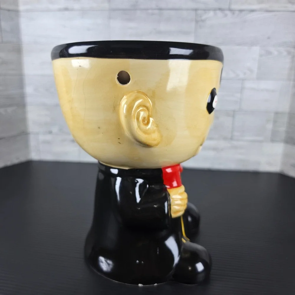Halloween Vampire Dracula Ceramic Planter Candy Bowl Black Red Yellow 7 Inch